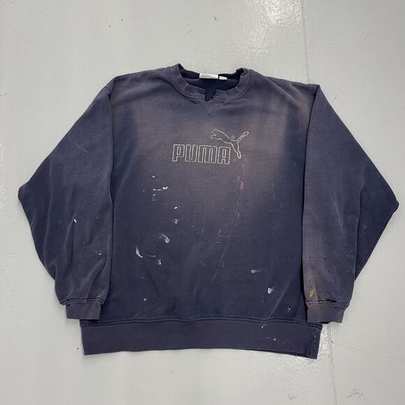 Vintage 90s Puma Navy Faded Distressed Boxy Sweatshirt - Picture 1 of 6